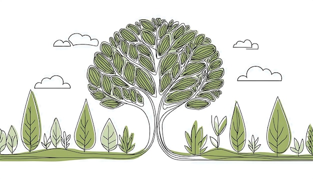 Tree plant doodle outline vector forest environment