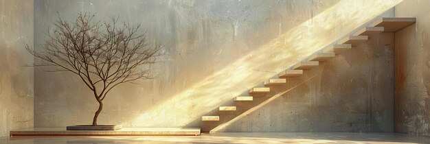 Tree in Room With Staircase