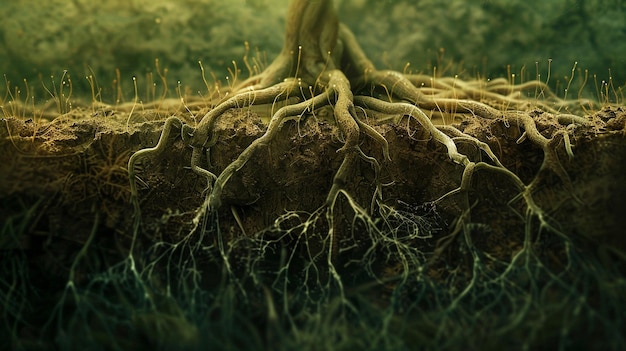 Photo a tree root that has roots growing out of it