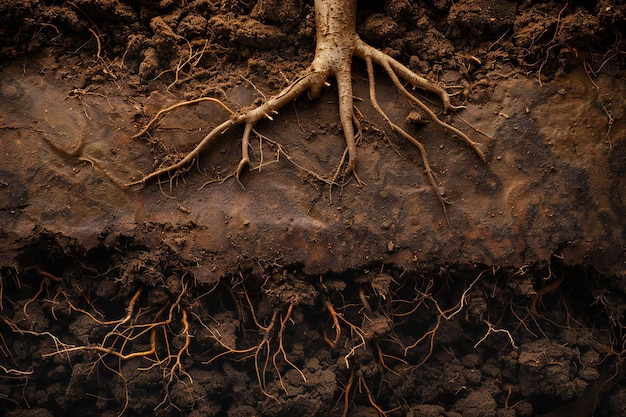 Photo a tree root with roots exposed on it and the roots are exposed