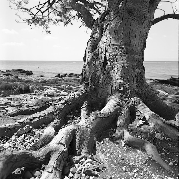 Photo tree roots on the ground near the beach