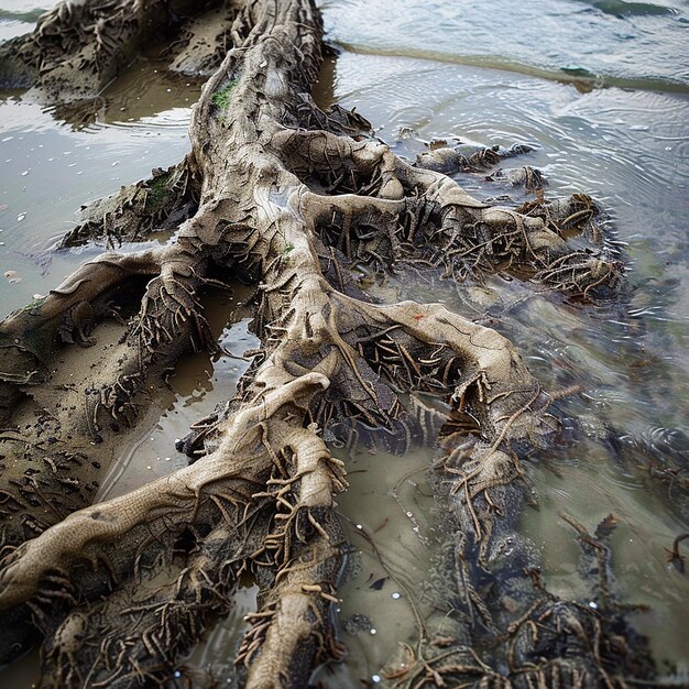 Photo tree roots on the ground near the beach