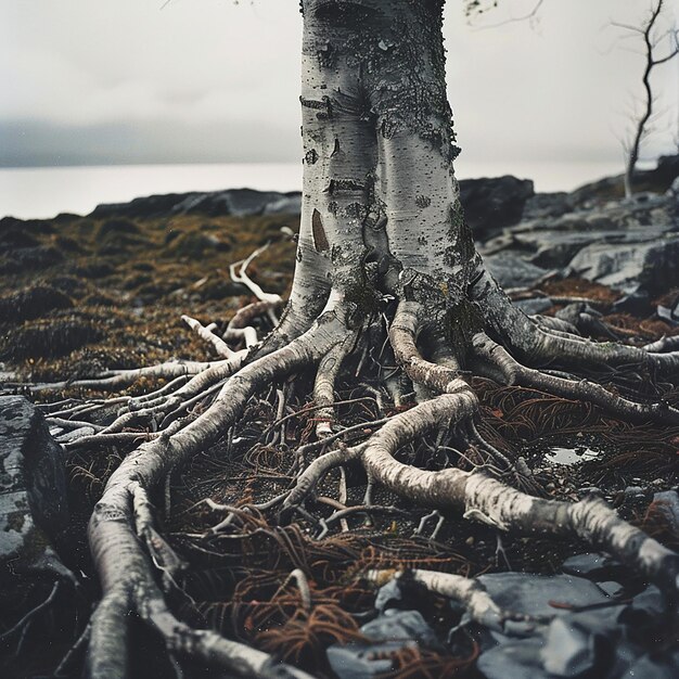 Photo tree roots on the ground near the beach