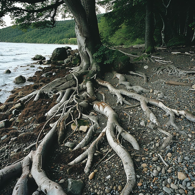 Photo tree roots on the ground near the beach