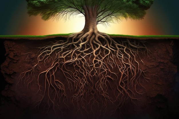 Tree's roots side view underground ecosystem concept Generativ