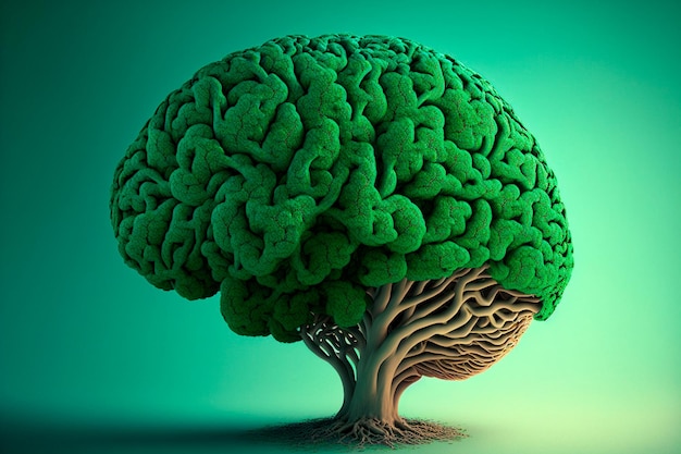 A tree shaped like a human brain symbolizes the growth and development of the mind inspiring thoughts of intellectual advancement Generative AI