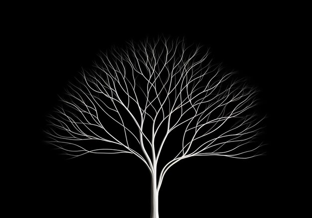 Photo tree silhouette in white isolated on black background minimalism concept ai generated