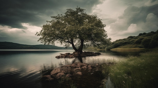 A tree on a small island in the lake