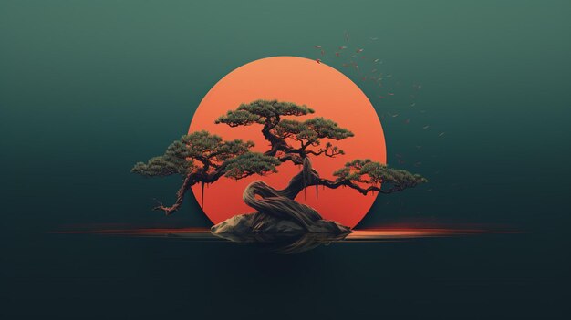 Tree on solid color background zen Enso behance