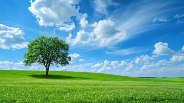 Tree stand on green field background nature wallpaper for web or banner