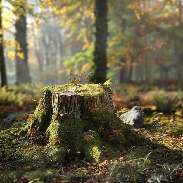 Photo tree stump covered with moss in the autumn forest