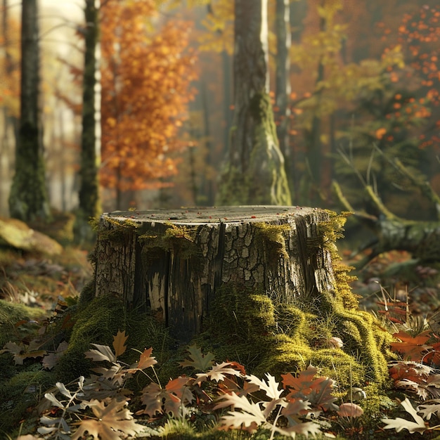 Photo tree stump covered with moss in the autumn forest