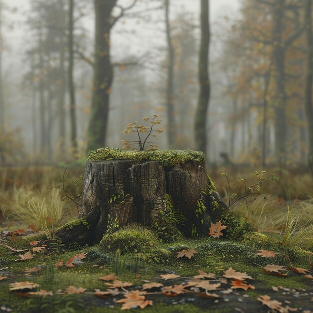 Photo tree stump covered with moss in the autumn forest