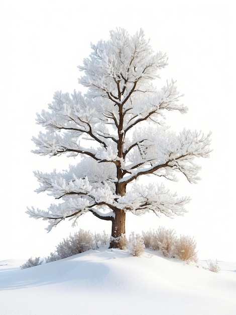 Photo a tree stump is covered in snow and the sun is shining through the trees