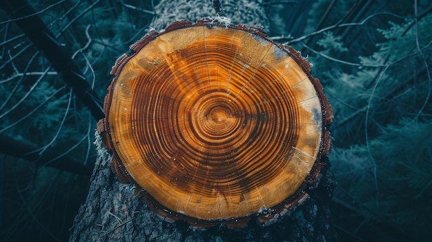 a tree stump with a ring of wood in the middle