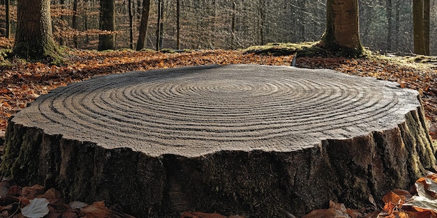 Photo tree stump with visible growth rings in a forest setting