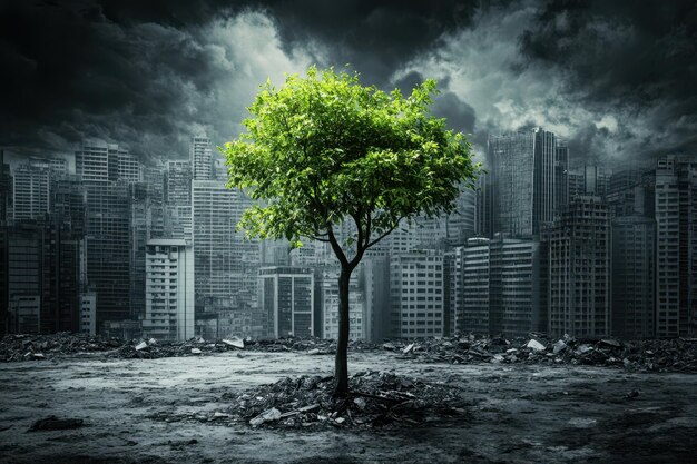 Photo tree survival amidst pollution