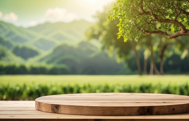 Tree Table wood Podium in farm display for product on nature background