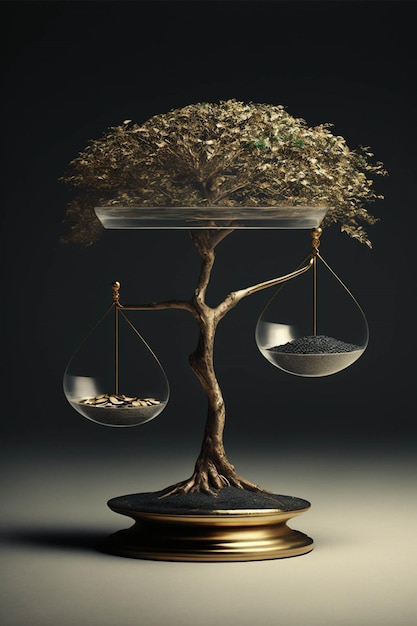 Tree that is sitting on top of a balance scale generative ai