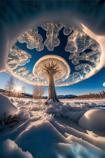 Tree that is standing in the snow generative ai