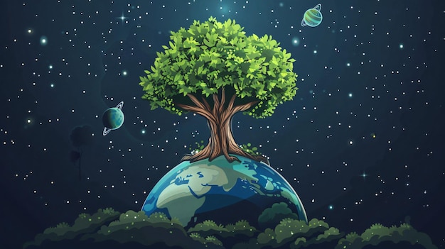 a tree on top of a planet