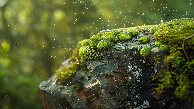 Photo a tree trunk with moss on it and the word lichen on it