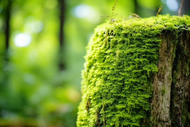 Tree trunk with a vibrant moss carpet