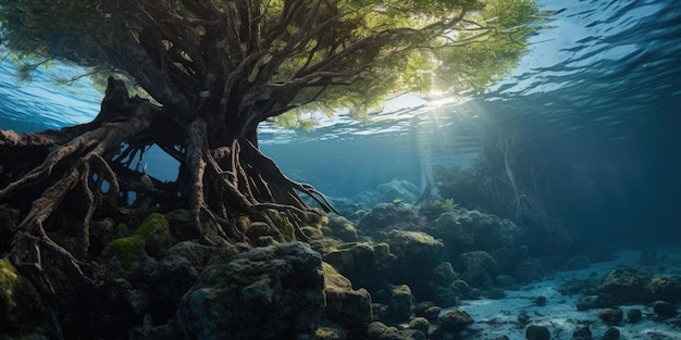 a tree underwater ai generative