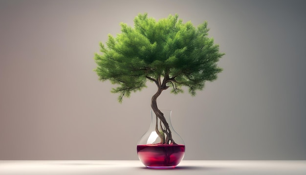 a tree in a vase with a small tree in it