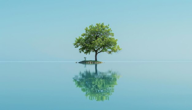 Photo a tree in the water with a reflection of a tree in the water