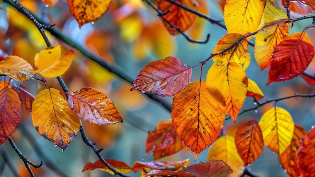 a tree with autumn leaves that have fallen from the tree