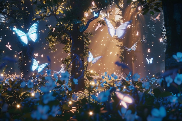 Photo a tree with butterflies that are in the middle of it