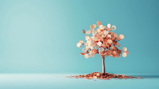 Photo a tree with coins on it and the coins on the bottom