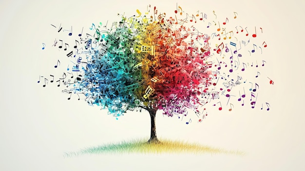 Tree with colorful musical notes spreading wide