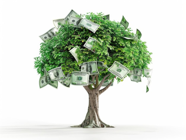 Tree with dollar bills growing as leaves symbolizing financial growth wealth investment and prosperi