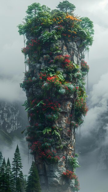 a tree with flowers and plants on it