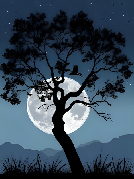 Photo tree with full moon in background