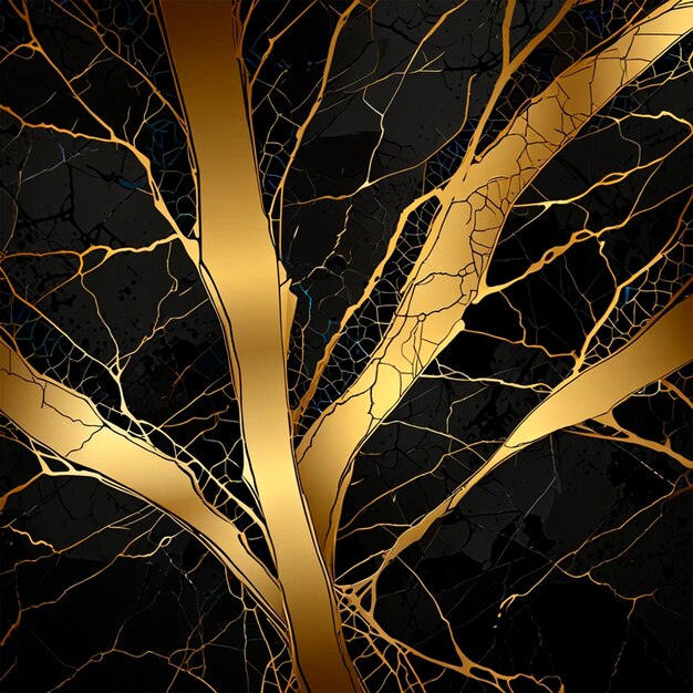 Photo a tree with gold lines and a black background with gold lines