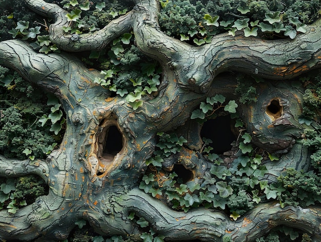 Photo a tree with green and brown leaves and a tree with a green background