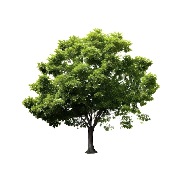 A tree with a green leaf and a white background