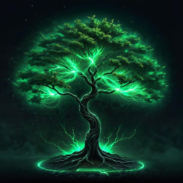 a tree with green leaves and a green background with the word tree on it