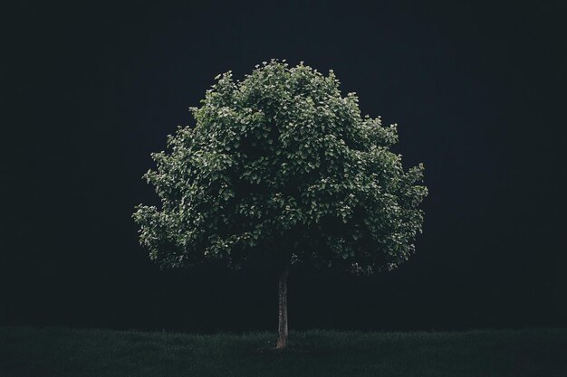 Photo a tree with green leaves on it and a black background