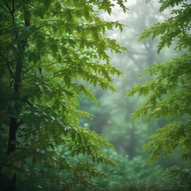 a tree with green leaves and a sign that says  no  in the upper left corner