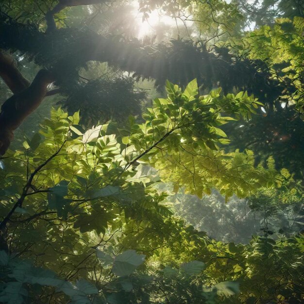 a tree with green leaves and the sun shining through the leaves