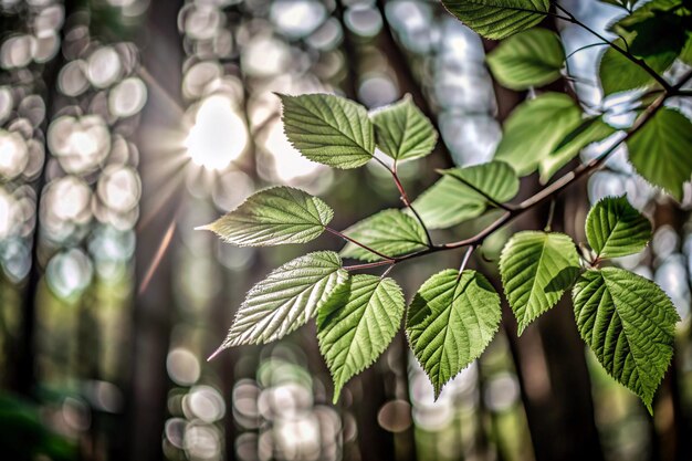 Photo a tree with green leaves and the sun shining through them