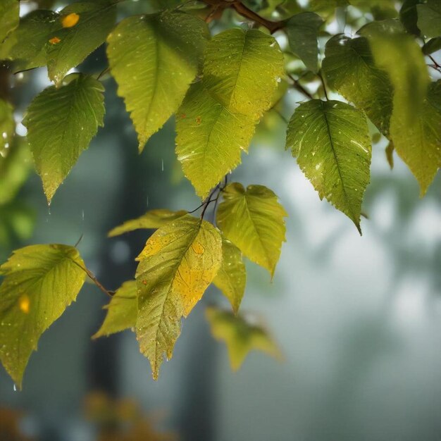 a tree with green leaves that has water on it