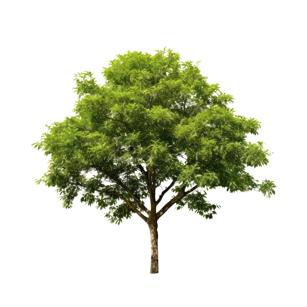 A tree with green leaves and a white background