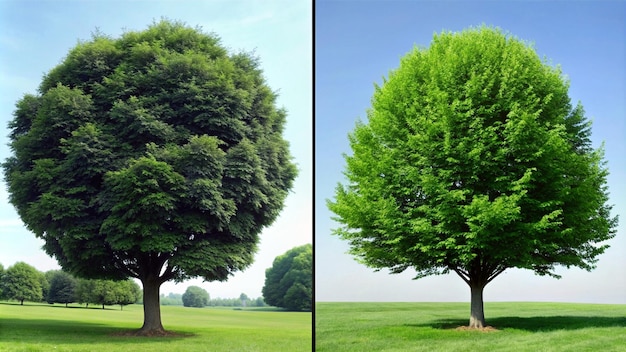 a tree with a green top and the bottom half of it