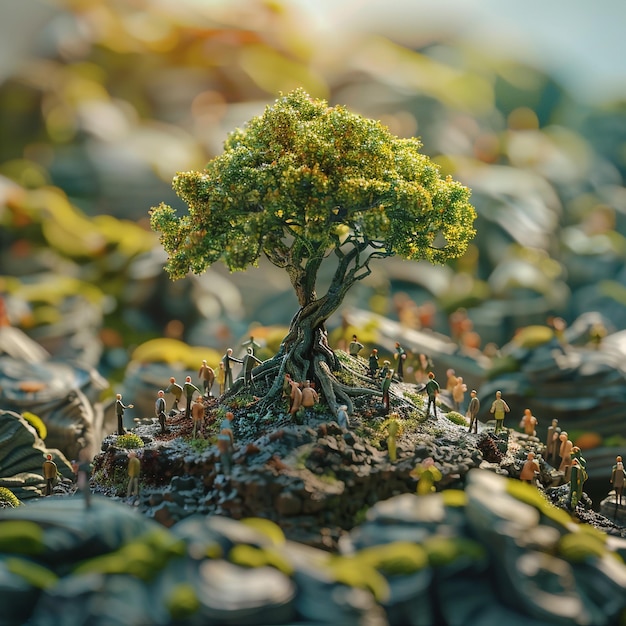 Photo a tree with a green tree on it is growing in a forest