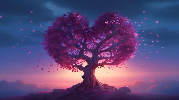 A tree with a heart shaped shape and the words love on it